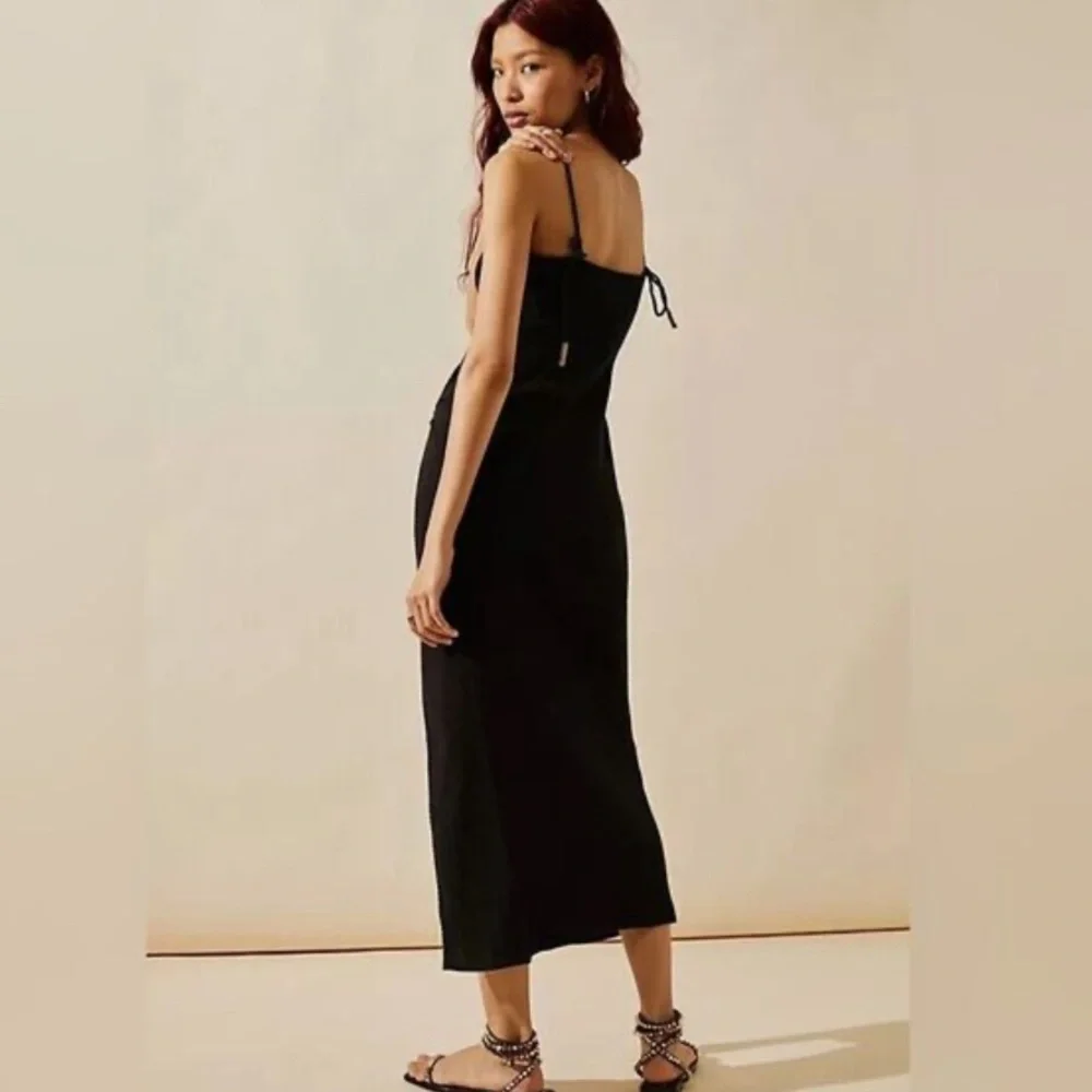 Free People Black Maxi Slip Dress with Side Slit - Picture 9 of 10